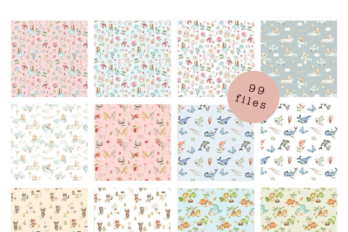 BUNDLE #1- Watercolor Patterns, an Animal Illustration by Flora+Bear (Photo 5 of 10)