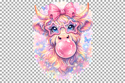 Coquette Highland Cow PNG Bubblegum, an Animal Illustration by SugarCloudStudioArt (Thumbnail 2 of 4)