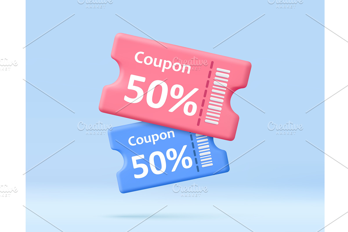 3d Pink and blue discount coupon, an Object Illustration by ModVector