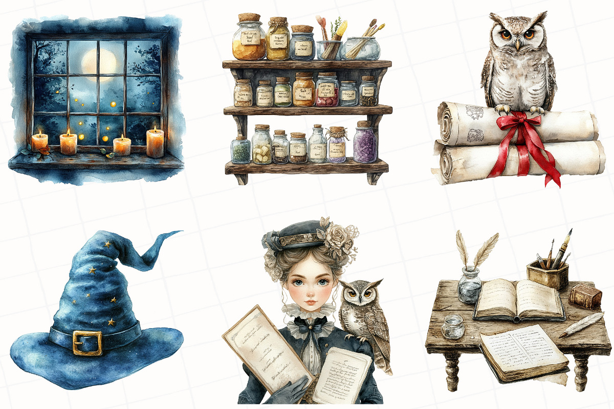 Watercolor Wizard School Clipart, an Illustration by OK Design (Photo 4 of 5)