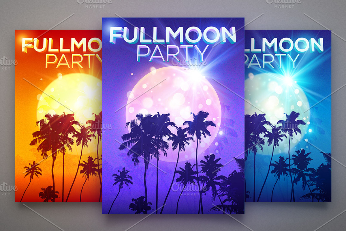 Fullmoon Party vector posters, a Flyer Template by Art of Sun