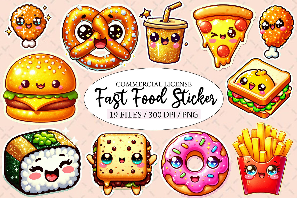 Fast Food Sticker Clipart Bundle, an Illustration by Designworld (Photo 1 of 5)