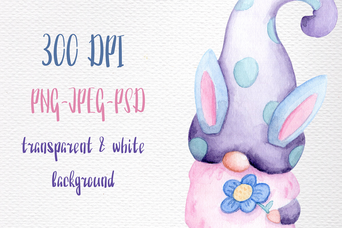 Easter Gnomes Watercolor Clipart, a Decorative Illustration by RabbitAndPencil (Photo 2 of 3)