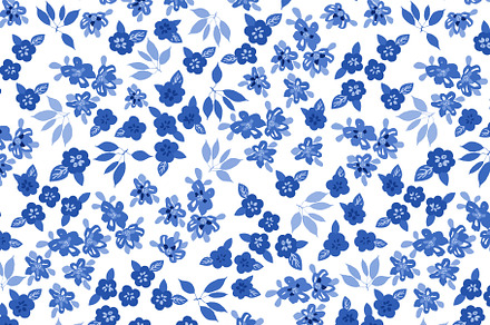 Blue and White Delicate Drawn Floral