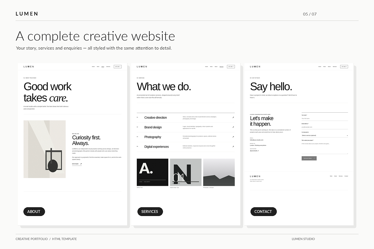 LUMEN - Creative Portfolio HTML, a HTML Template by Darweish Designs (Photo 5 of 7)