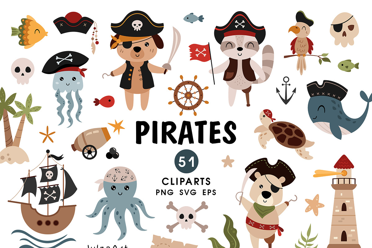 Pirate animal clipart, an Animal Illustration by JulzaArt (Photo 1 of 7)