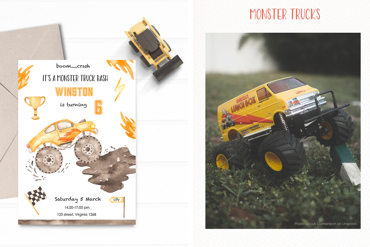 Monster trucks watercolor, a Decorative Illustration by Marina Ermakova (Photo 6 of 11)