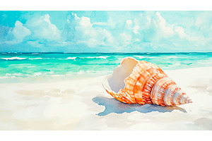 Large Beautiful Seashell White Sand, an Illustration by LadadikArt