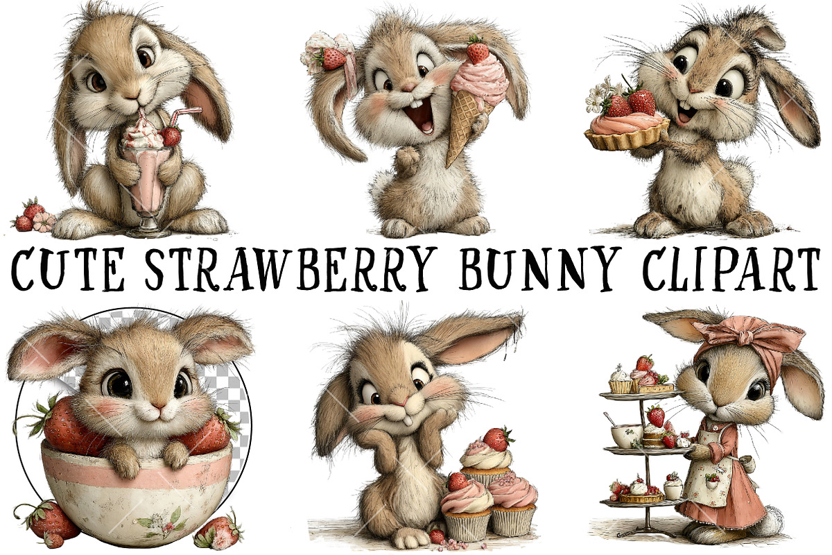 Cute Strawberry Bunny PNG Clipart, an Illustration by OK Design (Photo 3 of 6)