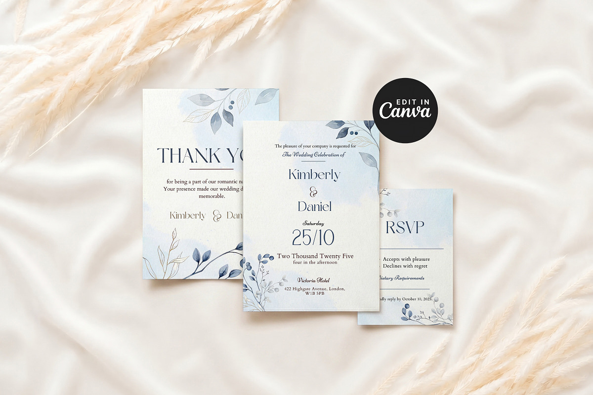 Dusty Blue Floral Wedding Suite, an Invitation Template by Arslan (Photo 6 of 6)