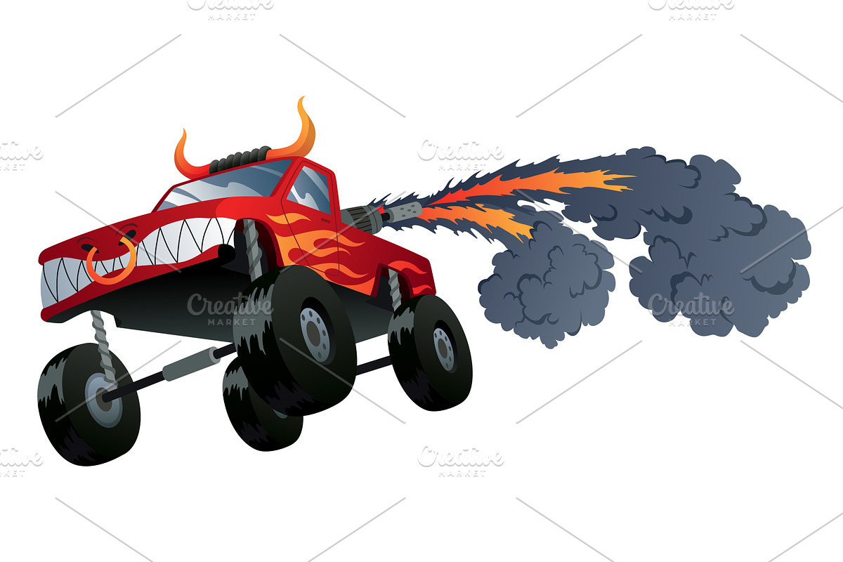 Jumping monster truck show. Bright, a Transportation Illustration by the8monkey
