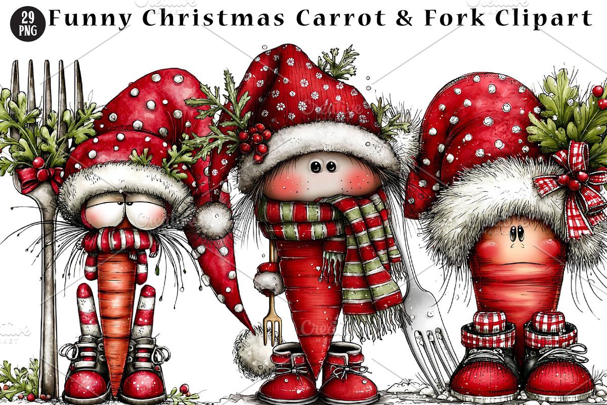 Funny Christmas Carrot & Fork, a Seasonal Illustration by CreationArt (Photo 1 of 5)