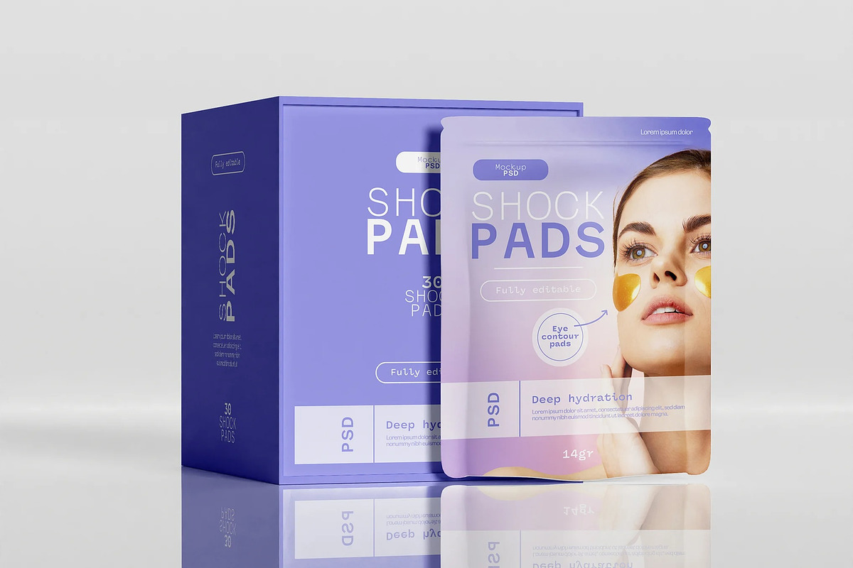 Facial Sheet Mask Packages Mockup, an Advertising Mockup by skybluecreative (Photo 2 of 2)