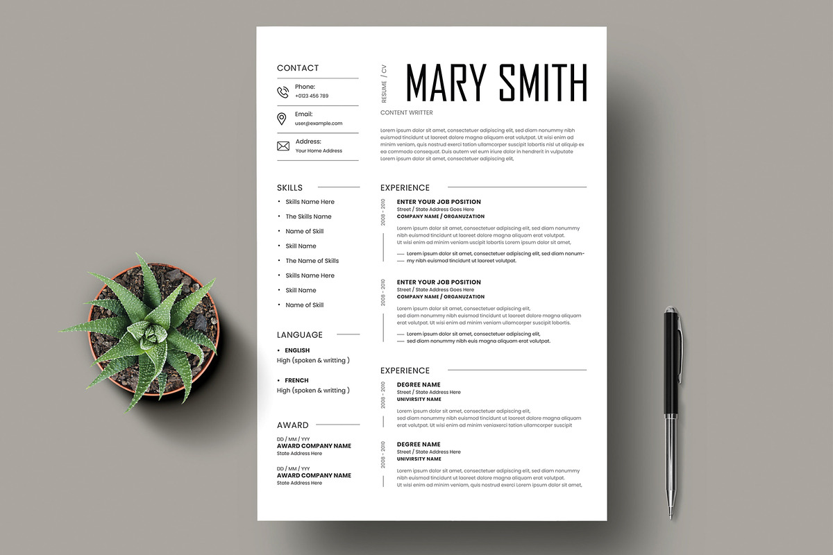 Minimal Black White CV Resume, a Resume Template by MightyDesign (Photo 1 of 5)