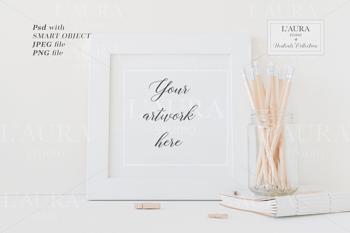 Square frame mockup - neutrals, a Print Template by L'Aura Studio