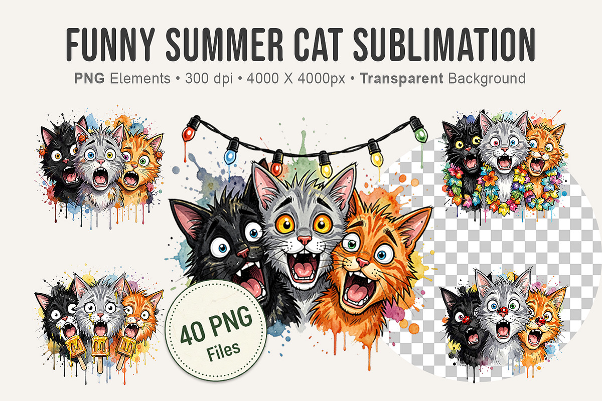 Funny Summer Cat Sublimation, an Illustration by Artnoy (Photo 1 of 8)