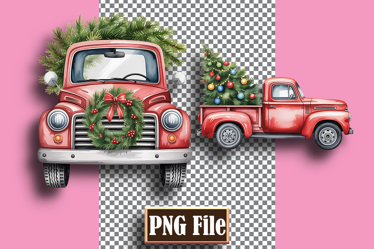 Watercolor Christmas Trucks Clipart, a Decorative Illustration by protabsorkar11 (Photo 7 of 7)