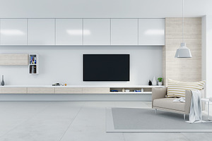 living room with a Wall-Mounted TV, an Architecture Photo by 3D INTERIOR DESIGN