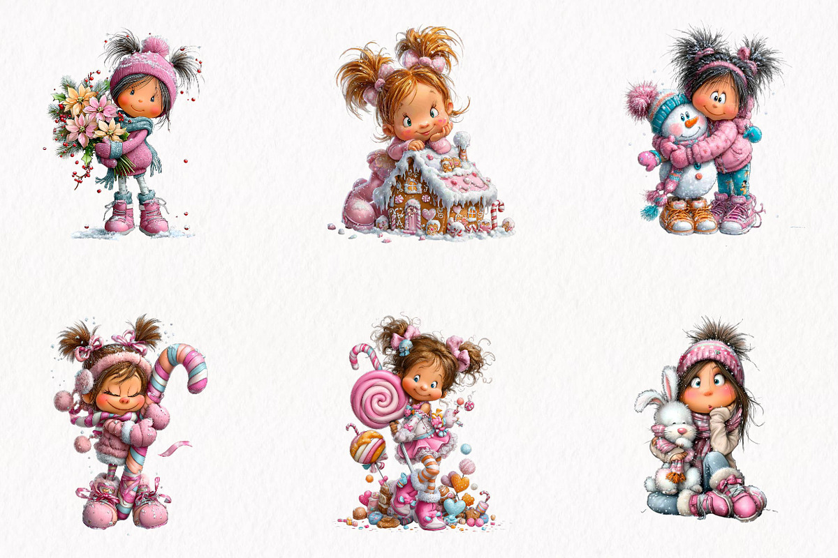 Whimsical Christmas Girl Clipart, a Seasonal Illustration by fashionaddict (Photo 3 of 7)