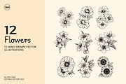 12 Hand Drawn Flowers Illustration, an Object Illustration by SLAB! Design (Thumbnail 1 of 3)