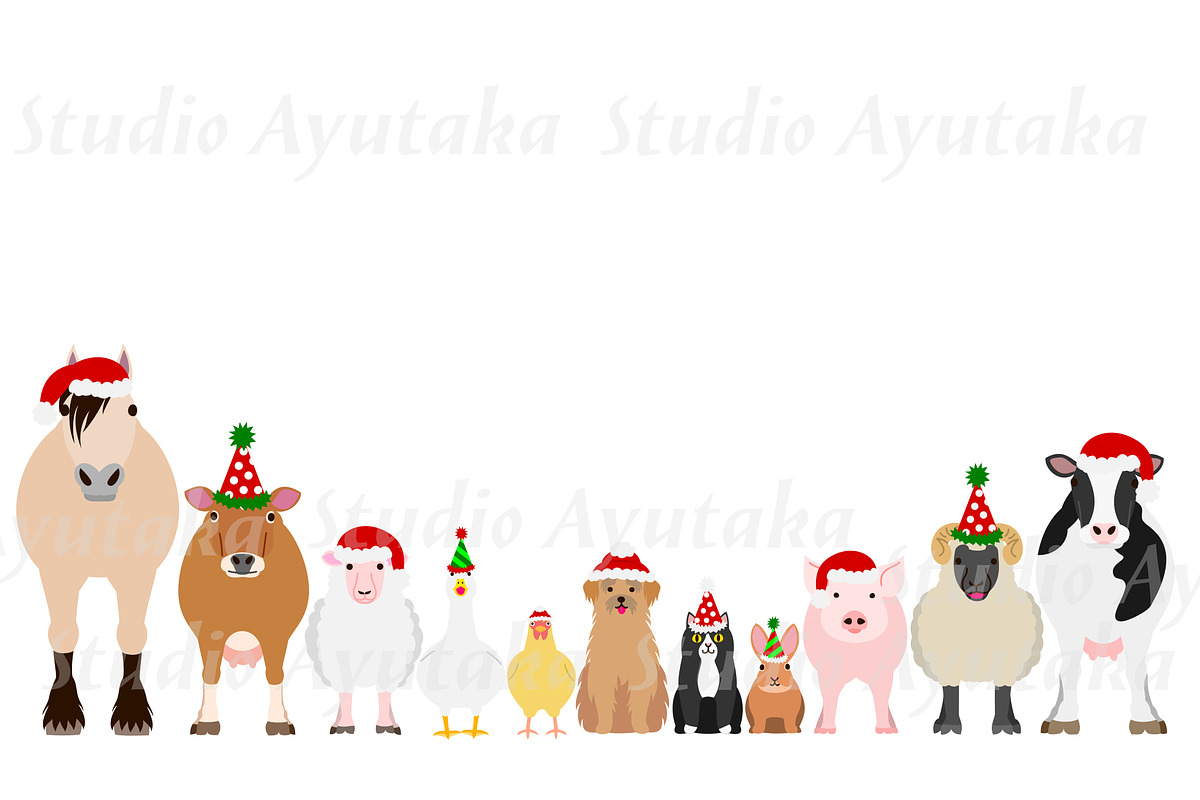 farm animals with Christmas hats, an Illustration by dogsinarow (Photo 2 of 3)