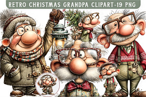 Retro Christmas Grandpa Clipart, an Illustration by Libby Wishes