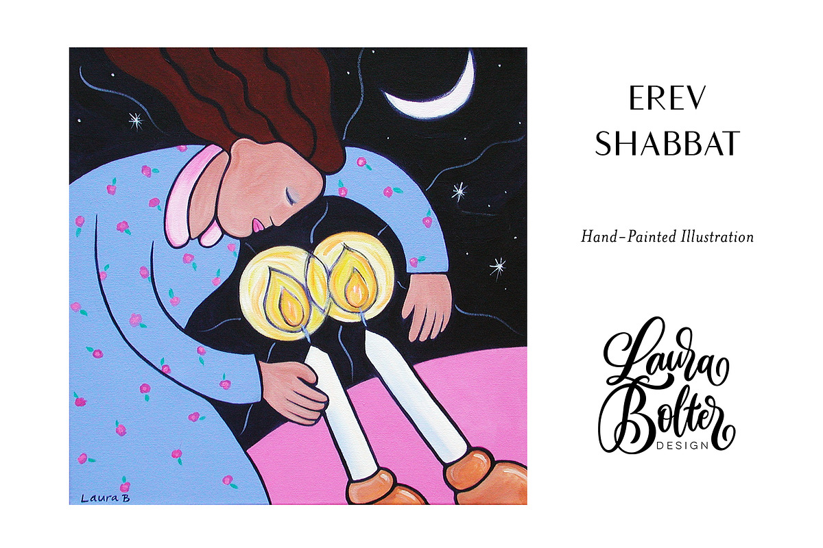 Erev Shabbat Candles Illustration, an Illustration by Laura Bolter Design (Photo 1 of 2)