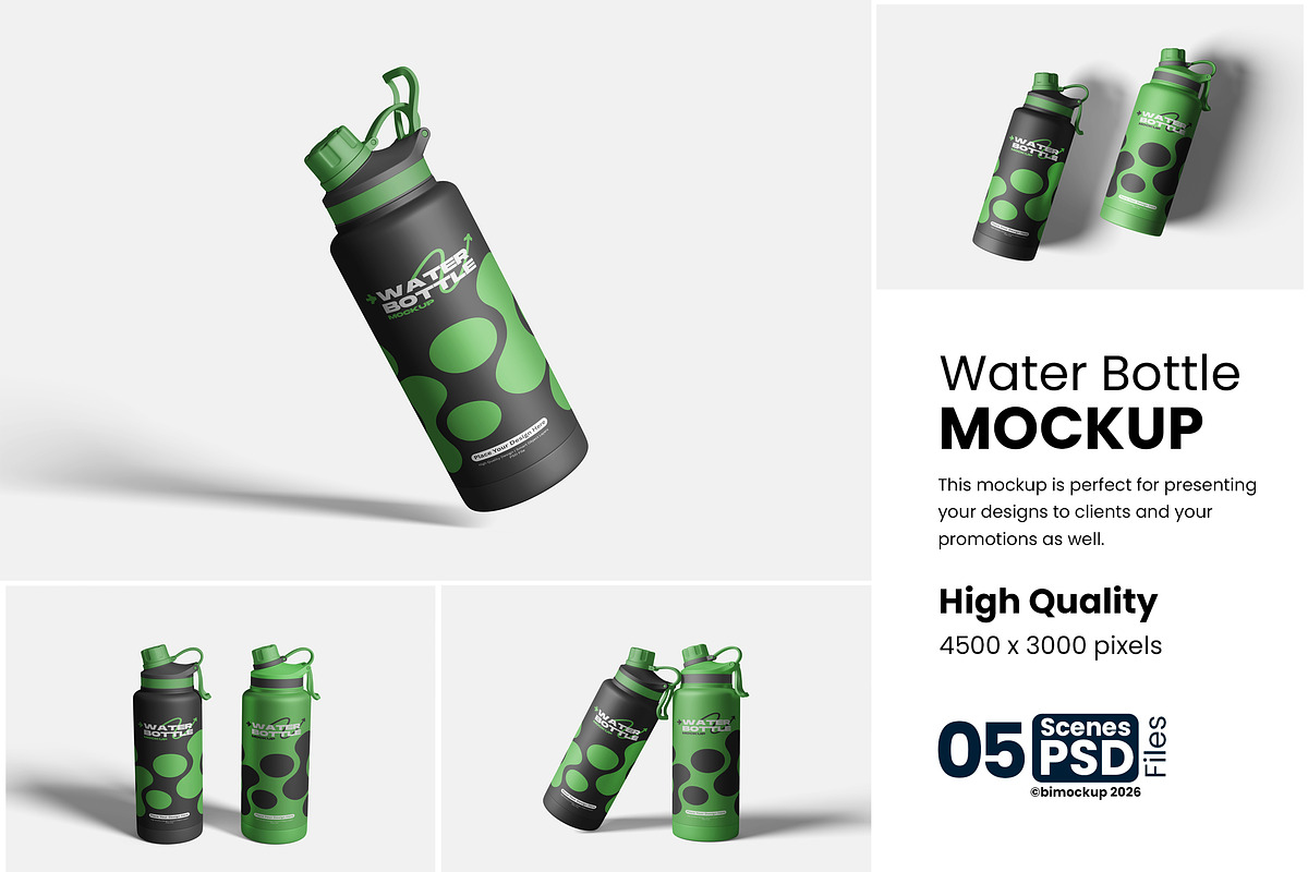 High Quality Water Bottle Mockup, a Packaging Mockup by bimockup (Photo 1 of 6)