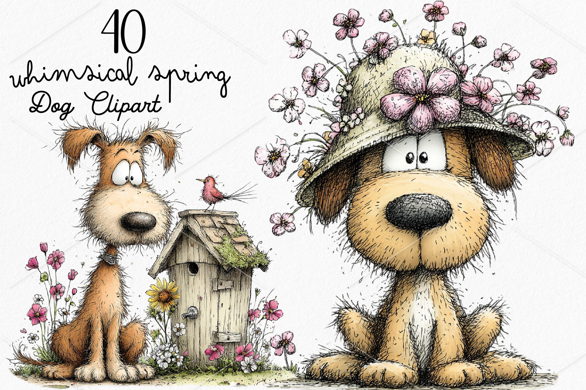 Whimsical Spring Dog Clipart Bundle, a Seasonal Illustration by Canvas ...