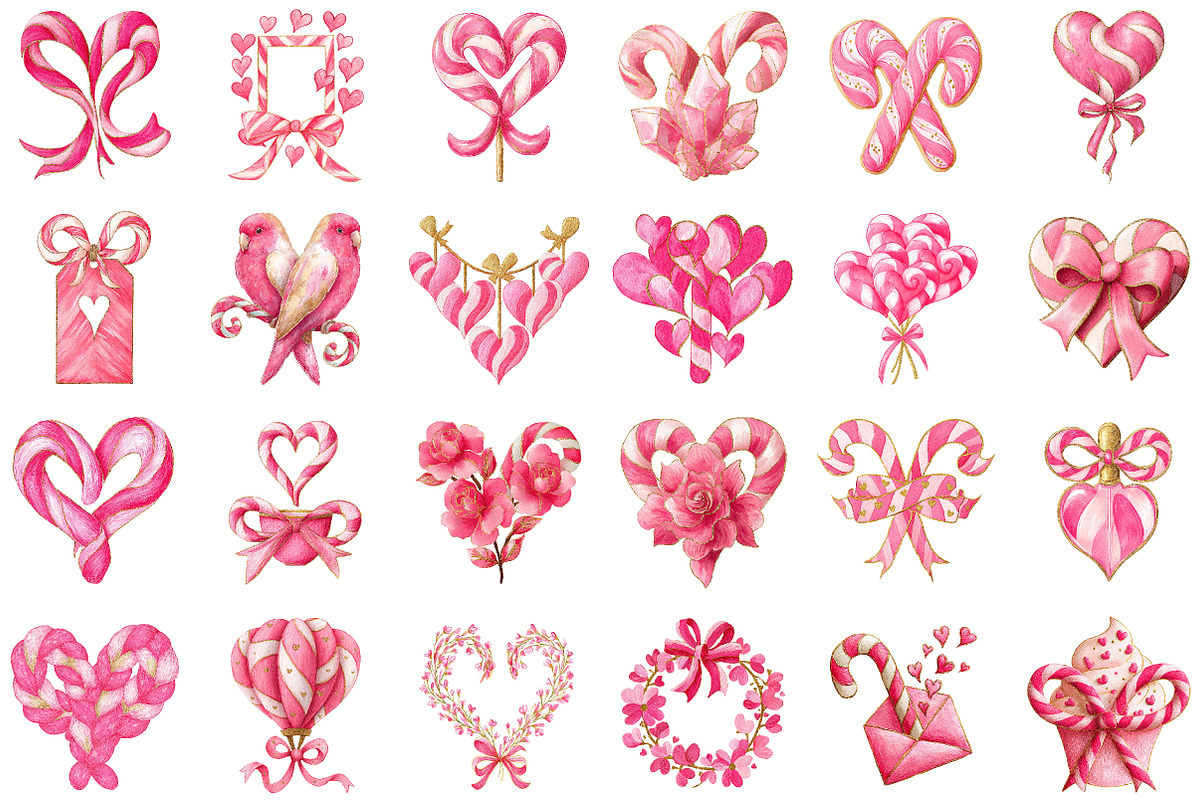 Watercolor Pink Valentines Clipart, an Illustration by Sublimation Artist (Photo 2 of 6)