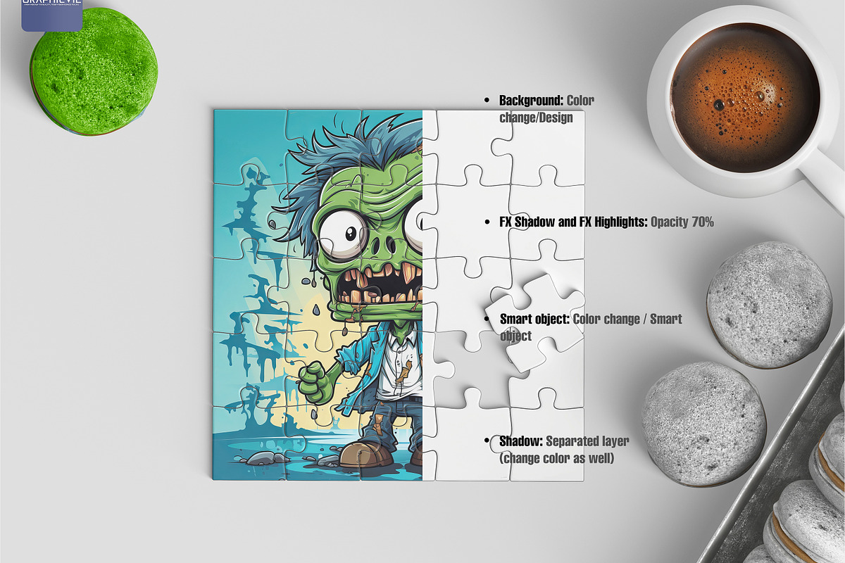 Jigsaw Puzzle Mockup 6 PSD 5x5pieces, a Merchandise Mockup by GraphicVil (Photo 3 of 9)