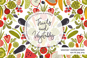 Fruits and Vegetables. Vector set, a Food Illustration by Molly art