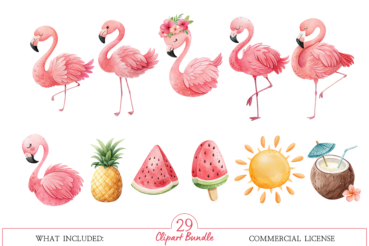 Watercolor Flamingo Clipart, an Animal Illustration by MockupWizard (Photo 2 of 5)