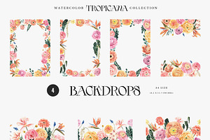 Tropicana Watercolor Exotic Flowers