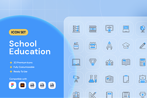 School Education Icon Set, an Outline Icon by Nathaya Studio