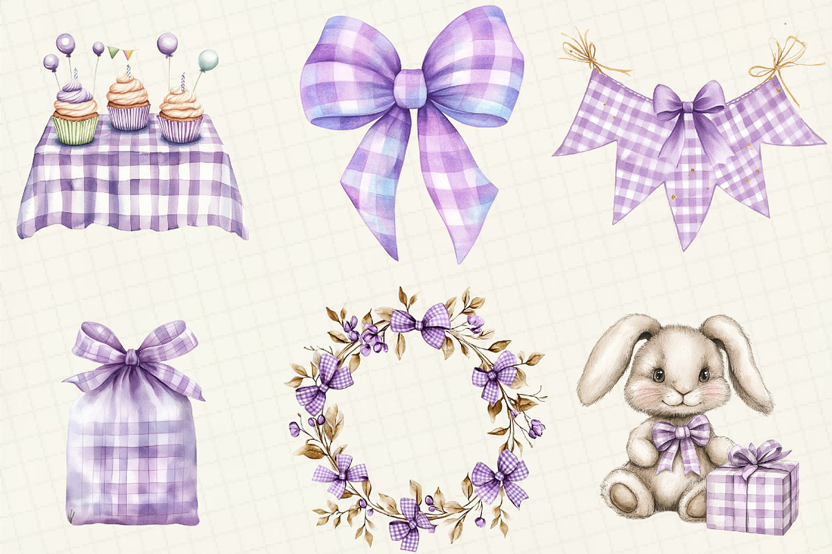 Purple Gingham Kids Birthday Clipart, an Illustration by OK Design (Photo 5 of 5)