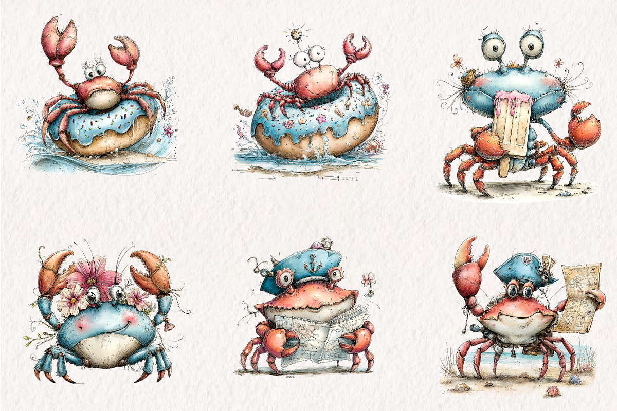 Whimsical Quirky Crab Clipart, an Animal Illustration by CreationArt (Photo 4 of 7)