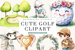 Watercolor Cute Golf Clipart Bundle, a Sport Illustration by BusyDaydesign
