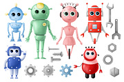 Cute robots clipart, an Object Illustration by YuNa (Thumbnail 3 of 7)