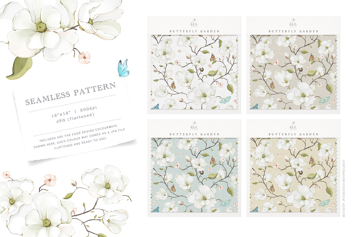 Butterfly and Magnolias Pattern, a Pattern Graphic by bhldesigns (Photo 2 of 7)