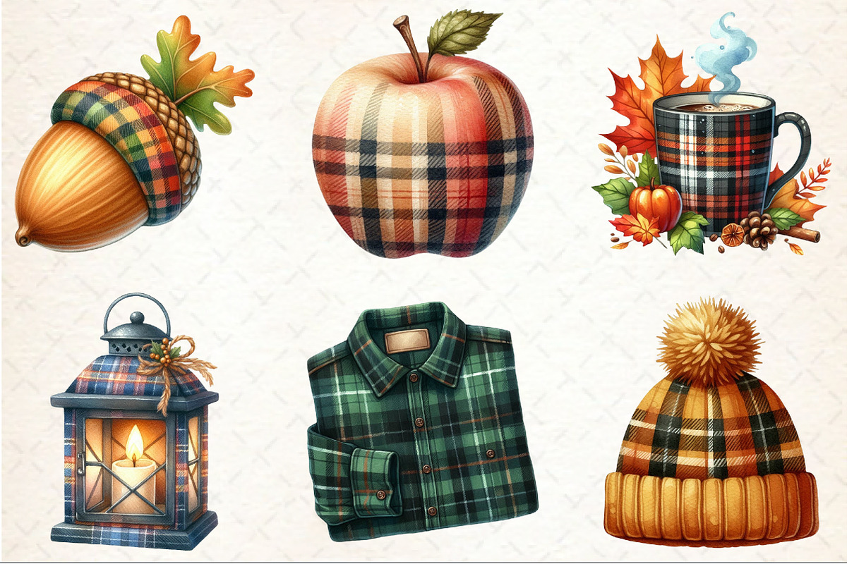Watercolor Plaid Autumn Clipart, an Illustration by Rose Art (Photo 3 of 7)