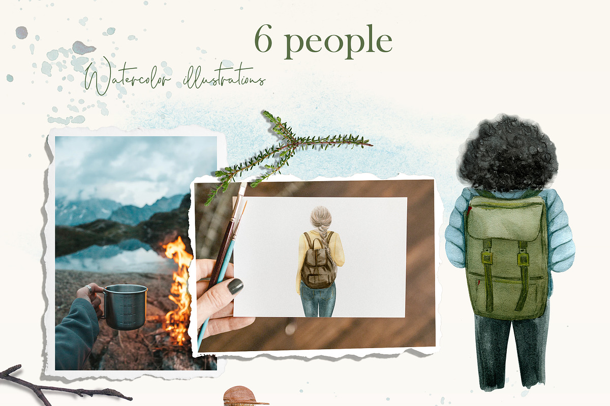 Watercolor Camping Clipart, a Person Illustration by NataliArkushArt (Photo 6 of 24)