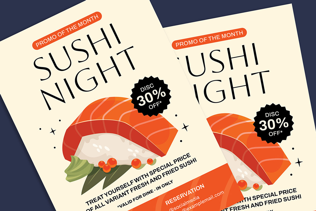 Sushi Dinner Promotion Flyer, a Flyer Template by Gumico Studio. (Photo 3 of 3)