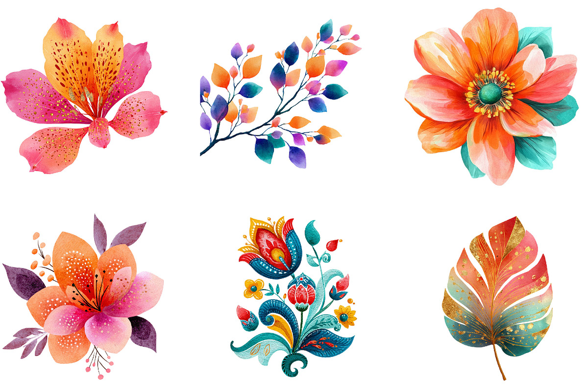 Bohemian Floral Clipart PNG, an Illustration by Designking (Photo 3 of 5)