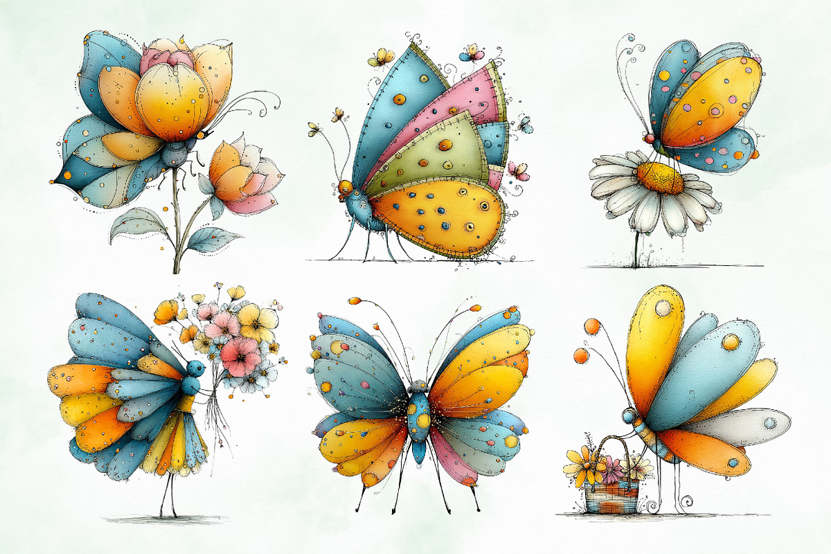 Whimsical Summer Butterfly Clipart, an Animal Illustration by Creative Art (Photo 5 of 8)