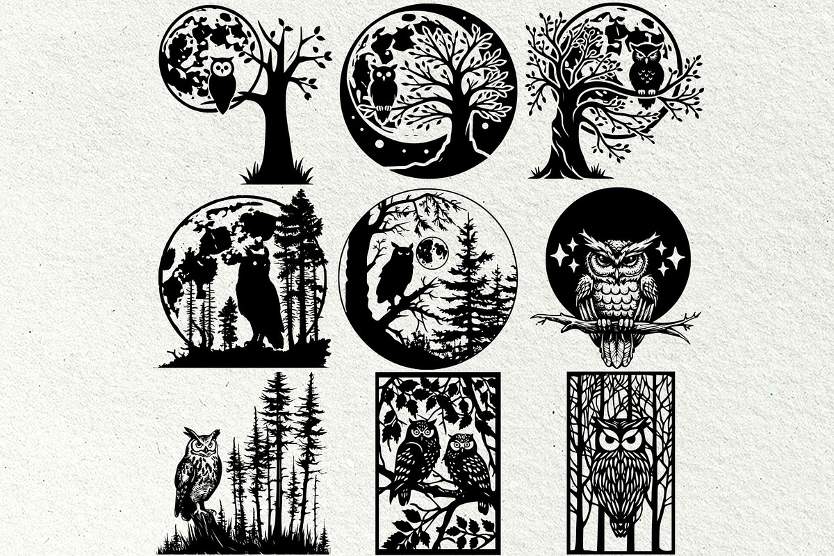 Owl svg bundle. Owl and moon, an Animal Illustration by DENIDigitalArtSudio (Photo 5 of 6)