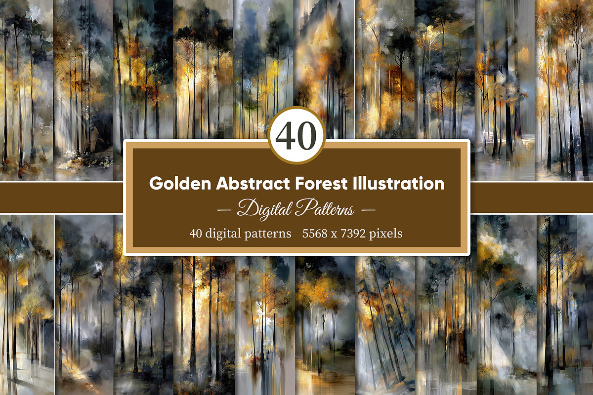 Golden Abstract Forest Illustration, a Decorative Illustration by Housui Patterns (Photo 1 of 12)