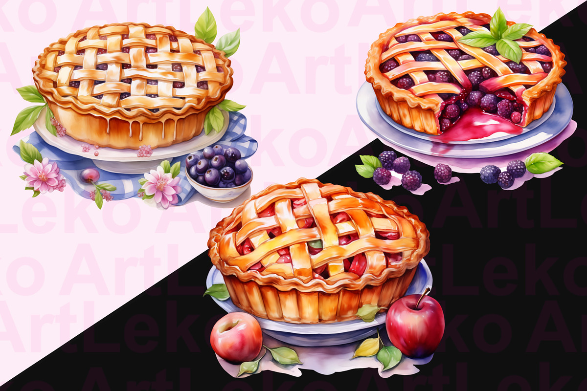 Fruit Pies Watercolor Clipart, a Food Illustration by LekoArt (Photo 5 of 10)
