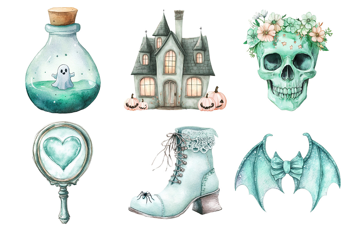 Pastel Mint Halloween Clipart, an Illustration by Daily.Designs (Photo 3 of 5)