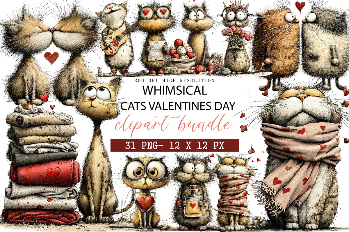 Whimsical Cats Valentines Day, an Illustration by DreamArtGraphic (Photo 1 of 4)